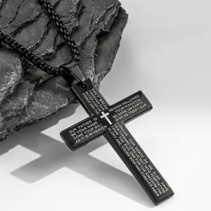 Stainless Steel Cross Pendant Necklace with Bible Verse Engraving, Unisex Jewelry with 24 Inch Chain, Perfect Gift for Any Occasion