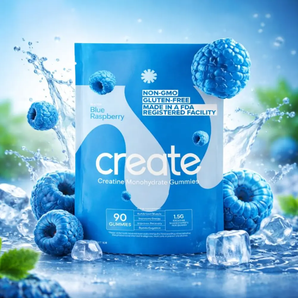 Creatine Monohydrate Gummies for Men & Women, Blue Raspberry Flavor, 90 Count, Non-GMO & Gluten-Free Fitness Supplement