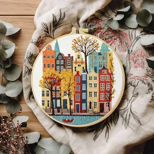 1pc 20X20CM/15X51CM cityscape Embroidery Starter Kit DIY Cross Stitch Sewing Art for Gift