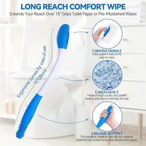 Long Reach Comfort Wipe Toilet Aids Set with Ergonomic Design 3PCS ABS Plastic Material for Overweight Elderly Disabled Anti-Slip Curved Handle Bath Body Brush Curve Hair Brush Personal Hygiene Kit