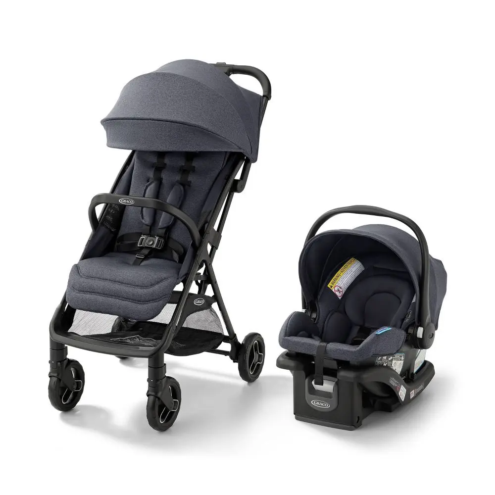 Graco Ready2Jet DLX Travel System - Inkstone: One-Hand Fold Metal Frame Canopy Baby Storage Area