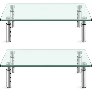 KKTONER Glass Monitor Stand Height Adjustable Suitable for Home Office 2-Piece Computer Monitor Stand