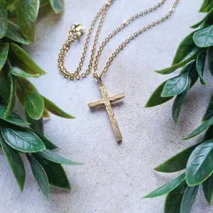 Hammered Cross Necklace - Hand Stamped, Rustic and Simple Design