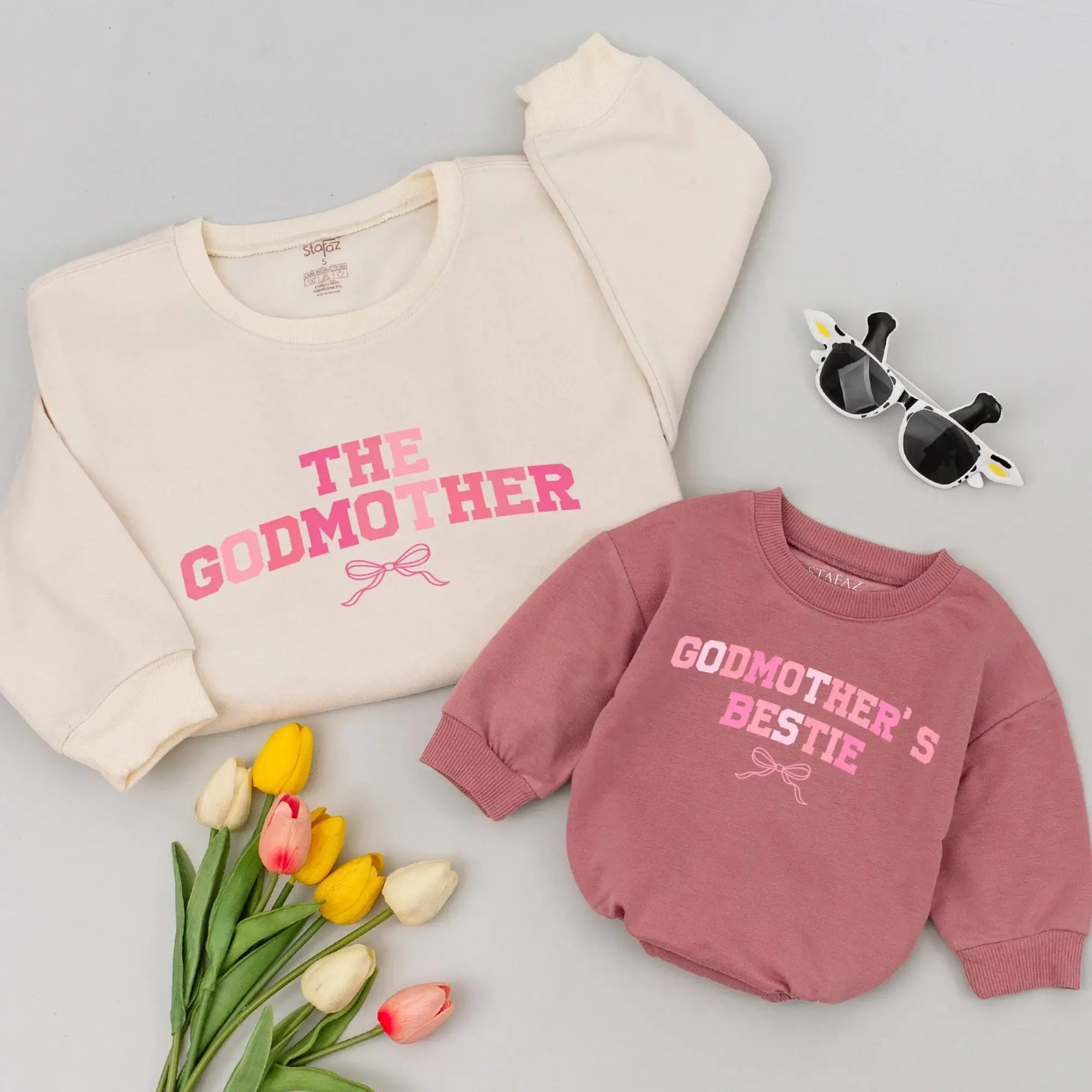 STAFAZ Godmother Bestie Sweatshirt, Godparent Sweater, Aunt and niece, Aunt God Mother Gift, Matching Mom and Me Coquette Shirt, Aunt God Mama Tees