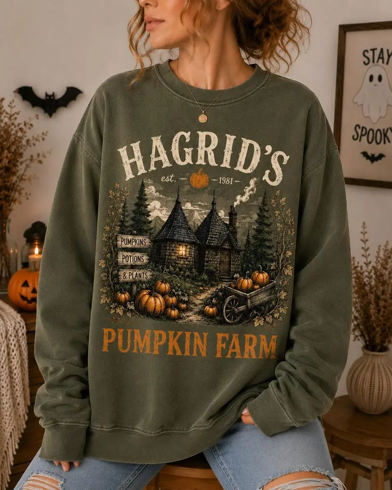 Hagrid Pumpkin Farm Sweatshirt, Wizard Pumpkin Patch Shirt, Cozy Halloween Sweatshirt, Fall Cottagecore Crewneck