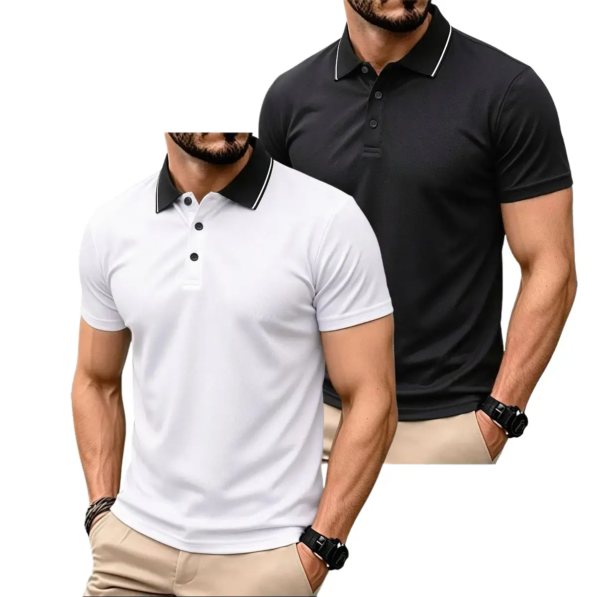 2-Pack Breathable Office & Golf Polo Shirts for Men, Contrast Collar Casual Tees