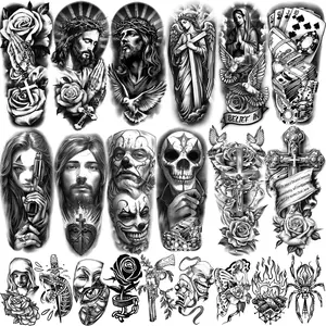77 Sheets Christian Chicano Temporary Tattoos Adult Men Women Jesus Christ Religious Cholo Lowrider Fake Tattoos Stickers, Half Arm Sleeve Temp Tattoos for Adult Kids