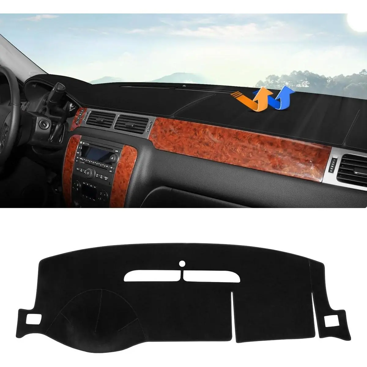 Velvet Dashboard Cover Auto Accessories for 2007-2014 Chevrolet Tahoe Suburban/GMC Yukon XL, 2007-2013 Chevrolet Avalanche Silverado 1500 2500 3500 LTZ/GMC Sierra SLT Denali, Cotton-Polyester Fabric, with Manufacturer Warranty, Car Interior Kit, Accessori