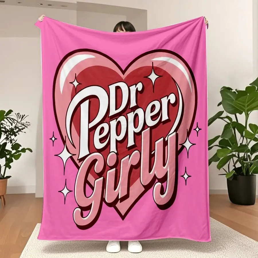 Dr. Pepper Soft Flannel Throw Blanket Cozy soft fluffy blanket lightweight blanket slogan print reversible fluffy decorative giftable heartfelt gift