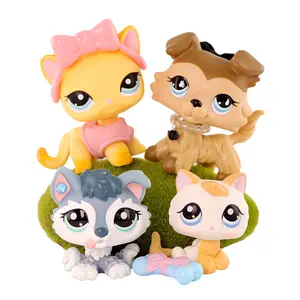 2lot Minilpsshop Little Pet Set,Collie #2210 Shorthair Cat #886 with Cute Necklace Lemon Bowl Accessories,Cartoon Animal Figure