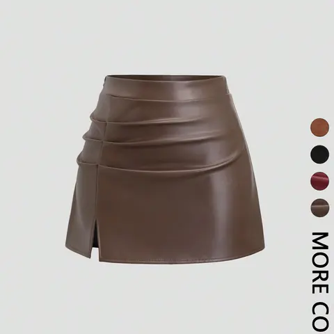 Women's Simple Basic Mini Skirt, Side Slit and Pleated Detail, Fitted Short Style, Sexy Fashion, Unlined, Batch Number 20260306