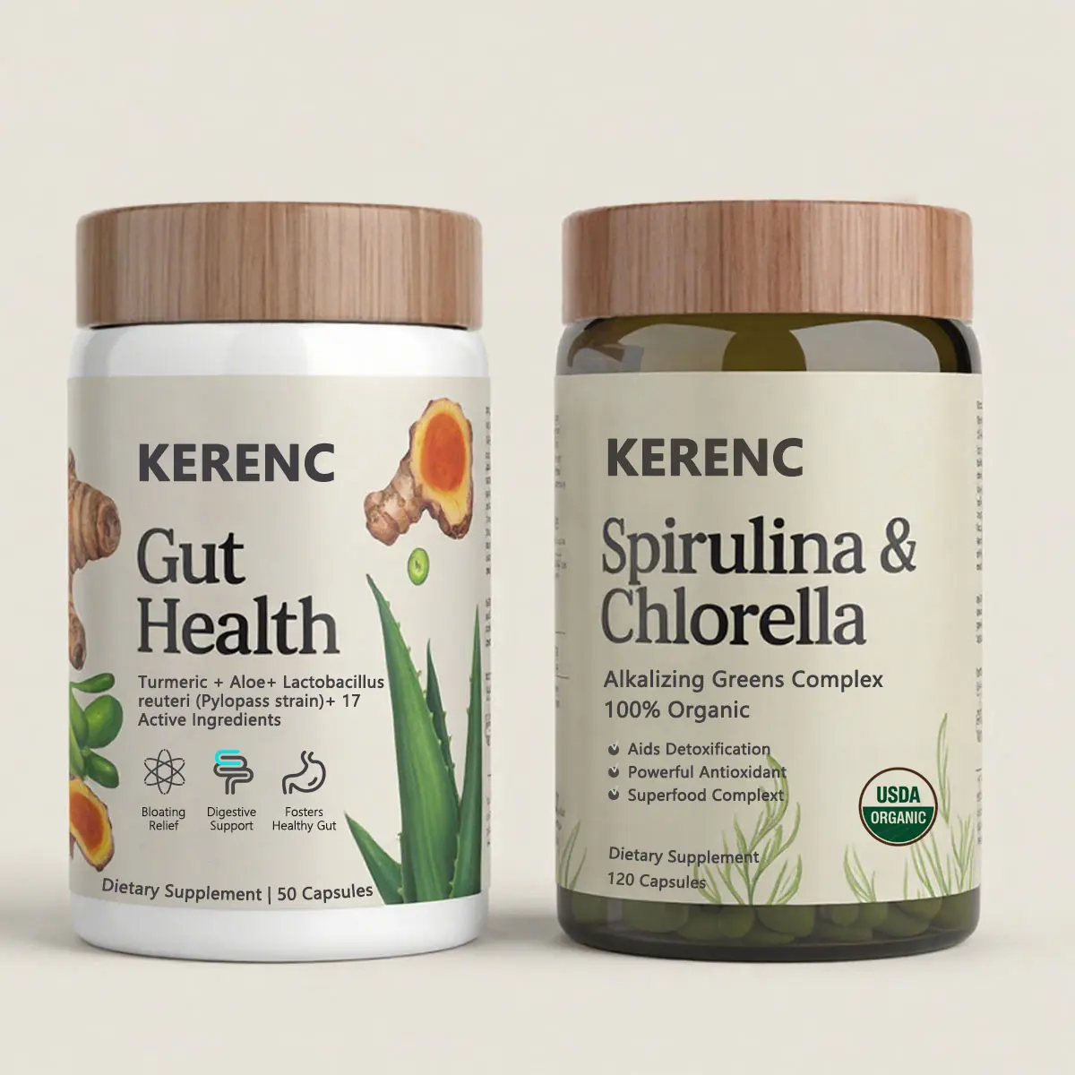 Gut Health Support Vitamin Bundle - Natural Prebiotics, Probiotics, Spirulina, Chlorella Capsules | Healthcare Dietary Supplement for Digestive Wellness