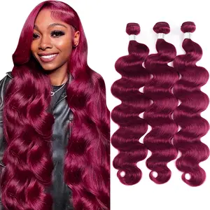 99J Body Wave Bundles Human Hair Sew In Bundles Burgundy Hair 1 3 4 Bundle Hair Extensions 4×4 Lace Closure Quick Wave Extensions