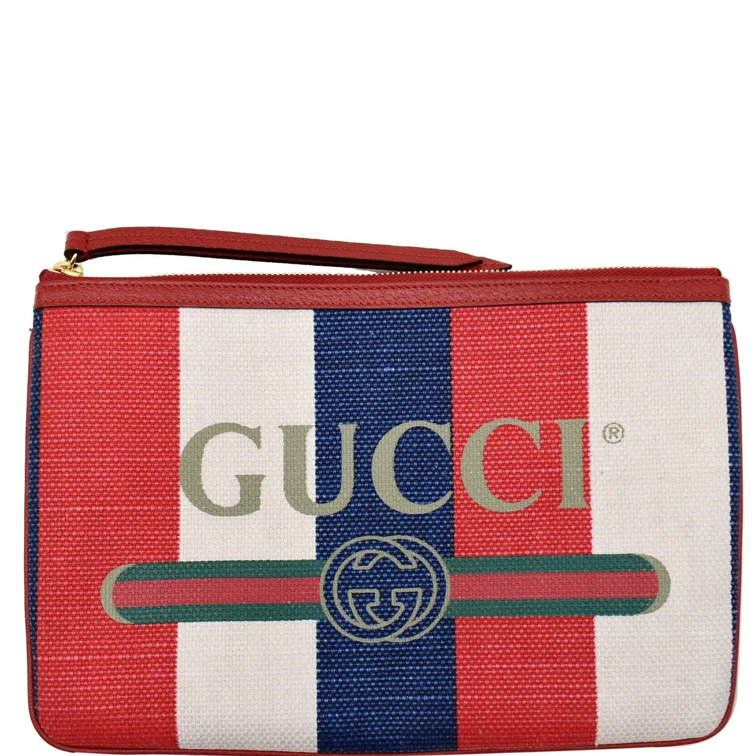 Pre-owned GUCCI Leather Clutches & Wristlets Linea Merida Web Stripe Canvas Zip Pouch Multicolor