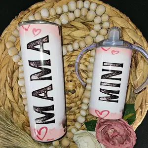 Stylish Cow Print Mama and Mini Tumbler Set, Reusable Water Bottles with Lids, Versatile for Coffee and Daily Cup Use