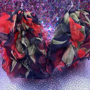 Fabric Handmade Earrings with Red and Green Floral Design for Women's Fashion Accessories