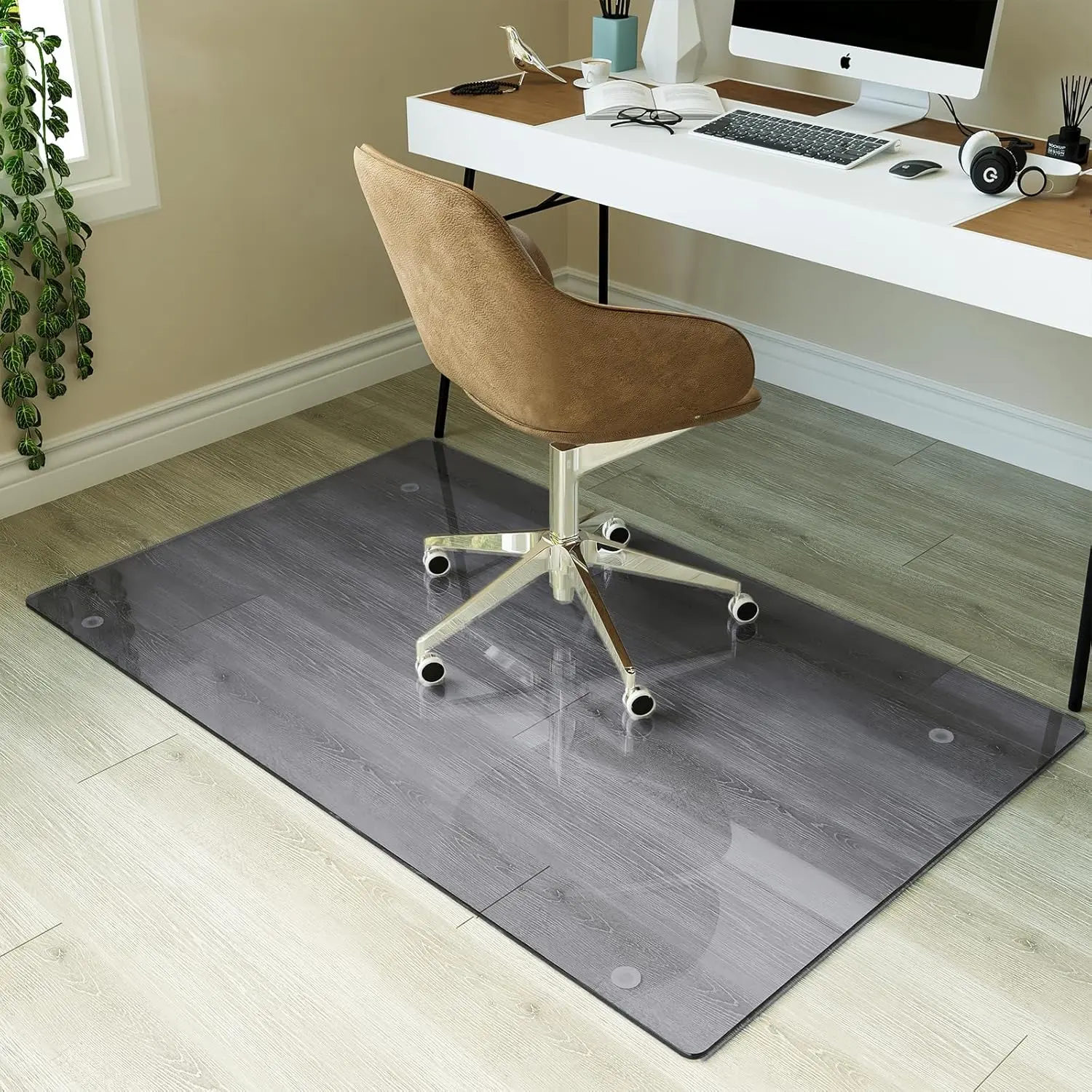 Tempered Glass Chair Mat for Hardwood Floors & Carpets, 30" x 48 Grey Heavy Duty Office Floor Protector with Noise-Free Gliding Shatterproof for  Office Desk