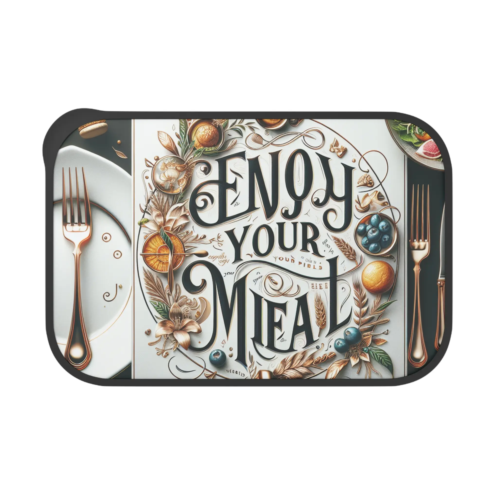 Eco-Friendly Bento Box with Utensils – Stylish Design & Eye-Catching Print – Perfect for Lunch, Picnic, School & Gift – Black Color – 100% PLA Bioplastic Material Lid Tableware