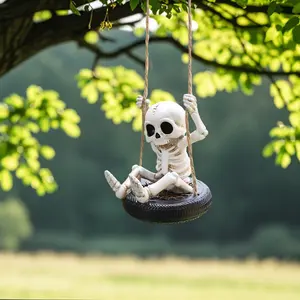 Hanging Skull Tire Swing Decor, Garden Hanging Skeleton Statue, Small Skull Wall Decoration Accessory, Halloween Home Decor, Haunted House Prop, Festive Appeal, Garden Decorations