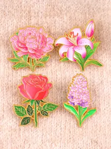 4pcs/Set  Cartoon Floral Brooch , Rose Lily Lavender Pins, Women&Men Accessories for Backpacks & Clothing, Casual  Decorations, Flower Brooch, Fashion Accessory