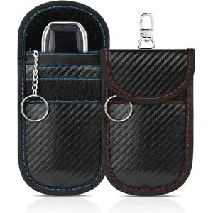 Faraday Key Fob Protector, Car RFID Signal Blocking Pouch, Secure Faraday Bag For Car Key Fob, Anti-Theft Case (2 Pieces, Red + Blue, Small)