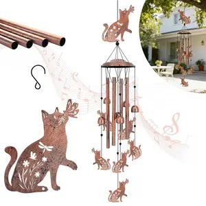 Vintage Cat Wind Chimes, Hanging Wind Bells with Metal Tubes & Bells, Home Decoration for Gardens, Yards, and Patios, Kittens Gifts