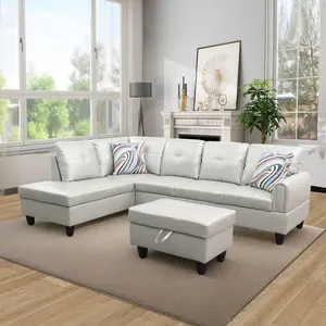 3-Piece Faux Leather Sectional Sofa Bundle - Silver Green, Anti-Scratch, Minimalist High-End Indoor Living Room Guest Furniture