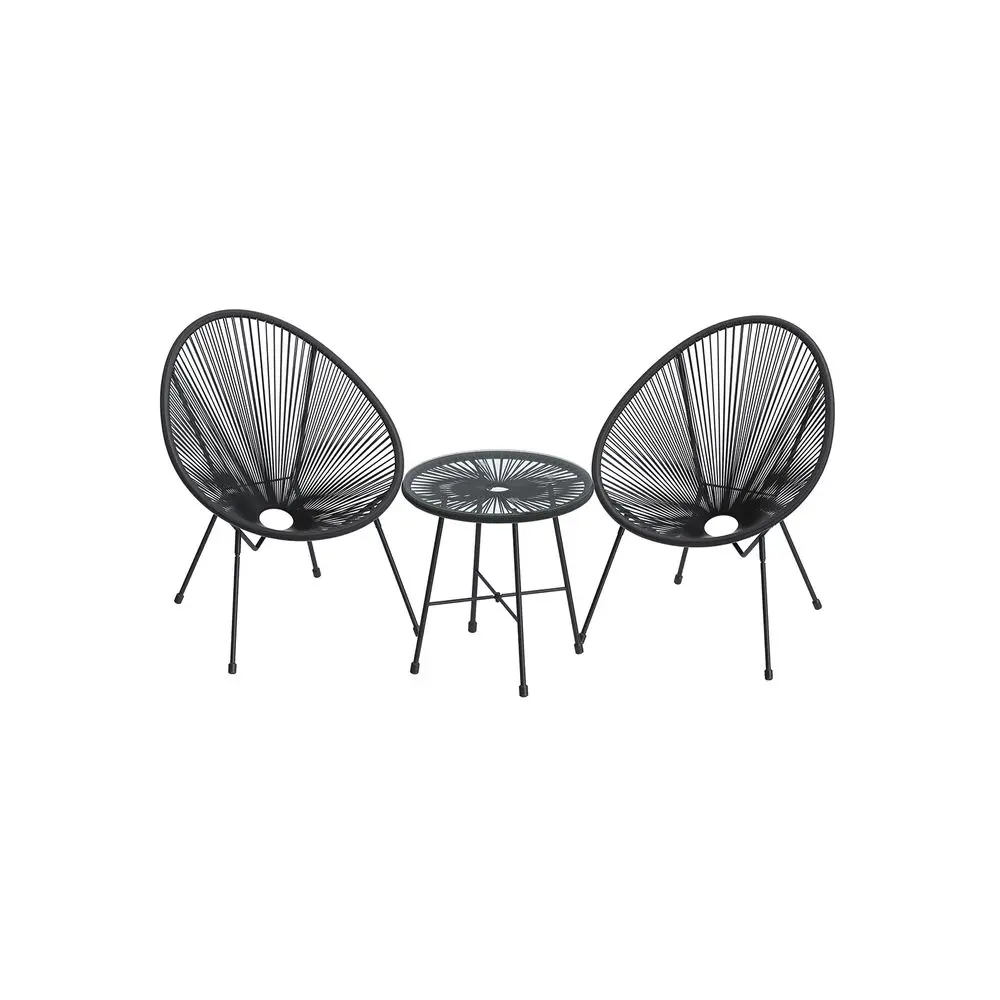 SONGMICS 3-Piece Compact Outdoor Furniture Set, Modern Acapulco Chairs & Glass Top Table, Garden Conversation Bistro Set for Backyard Relaxation & Sunroom Decor, Outdoor Furniture Sets, Garden Conversation Sets