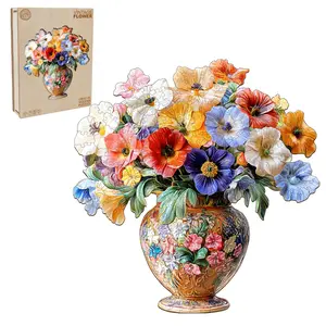 Vintage Flowers Wooden Jigsaw Puzzle for Adults and Kids Unique Shape Animal Wood Puzzles Challenging Puzzle, Family Game Creative Gifts，Laser-Cut Durable HDF Wood Puzzle