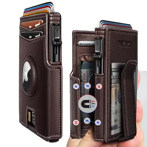 Men's Ultra-Thin Dual-Fold Vertical Folding Wallet with Credit Card Holder, Money Clip, ID Window, RFID Blocking, Genuine Leather, Minimalist Design(Excluding AirTag)