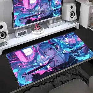 Miku Cute Virtual Diva Gaming Mouse Pad, 80x30cm 3mm Thick, Locked Edge Non-Slip Rubber Desk Mat for PC Laptop Game