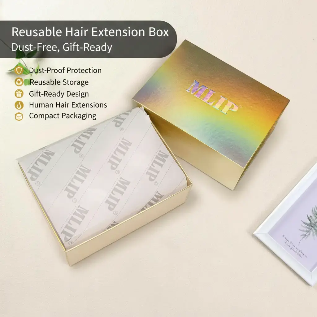 Mlip Luxury Hair Wigs Packaging Box - Eco-Friendly, Durable & Elegant Material, Protective 3-Bundle Size Wig Organizer with Reusable Handle, Gift-Ready Storage & Presentation Solution for Hair Extension Brands, Retail, Human Hair Pieces, Wig Brands