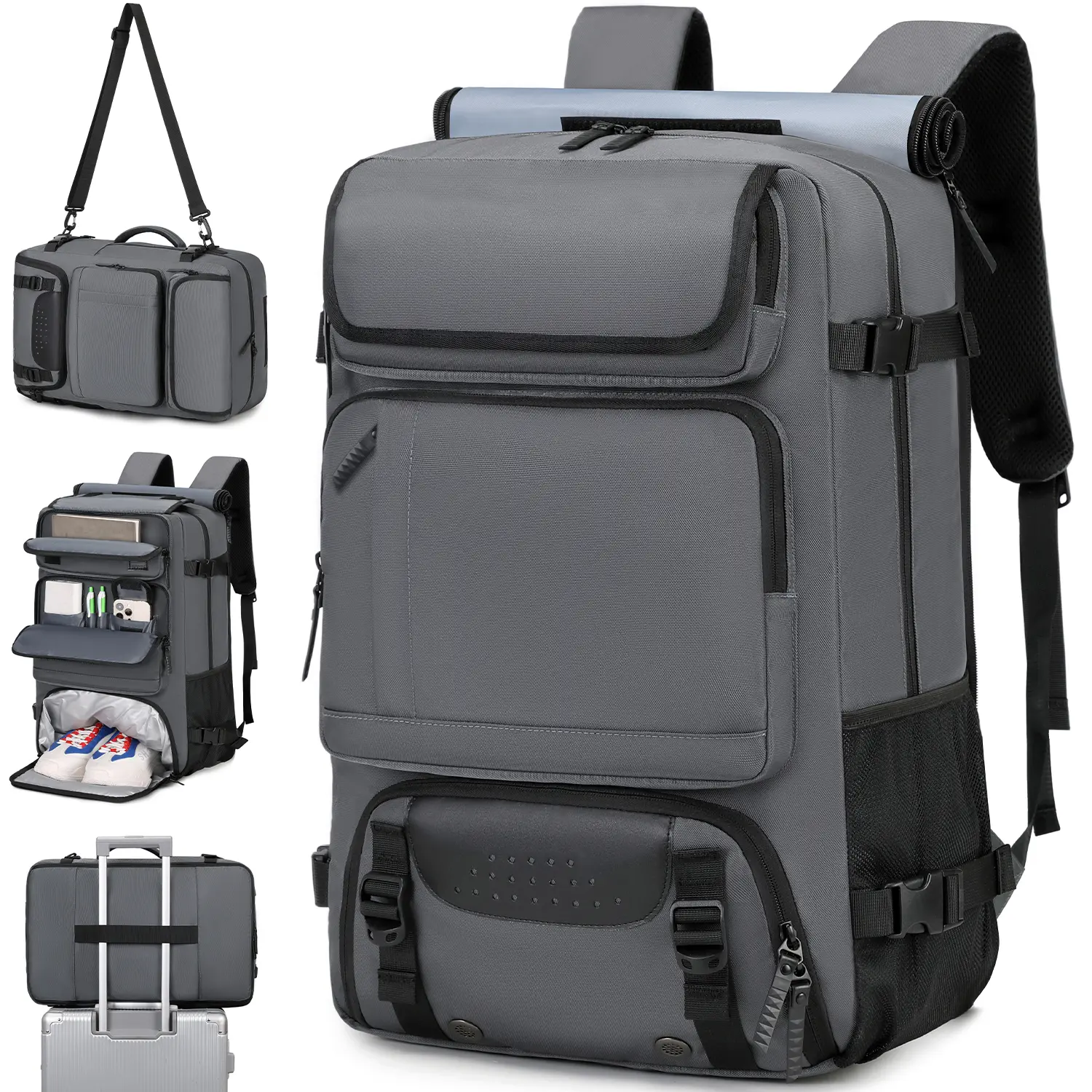 Carry On Travel Backpack for Men Airline Approved Convertible Nylon Duffle Backpack Luggage Bag Large Capacity Organized Multi Pocket Design TSA Friendly