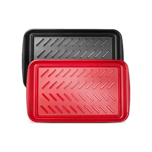 Summervibes VEVOR Plastic Serving Trays, 2-Pack Grilling Prep and Serve Trays with Handles, 17x10.35 Inch Anti-Slip Melamine Food Tray, Ideal for BBQ, Kitchen, Cafeteria, Ottoman, Coffee Table, Black and Red
