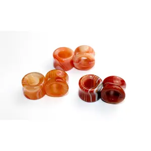 Carnelian Agate Striped Red and Orange Stone Tunnel Plugs