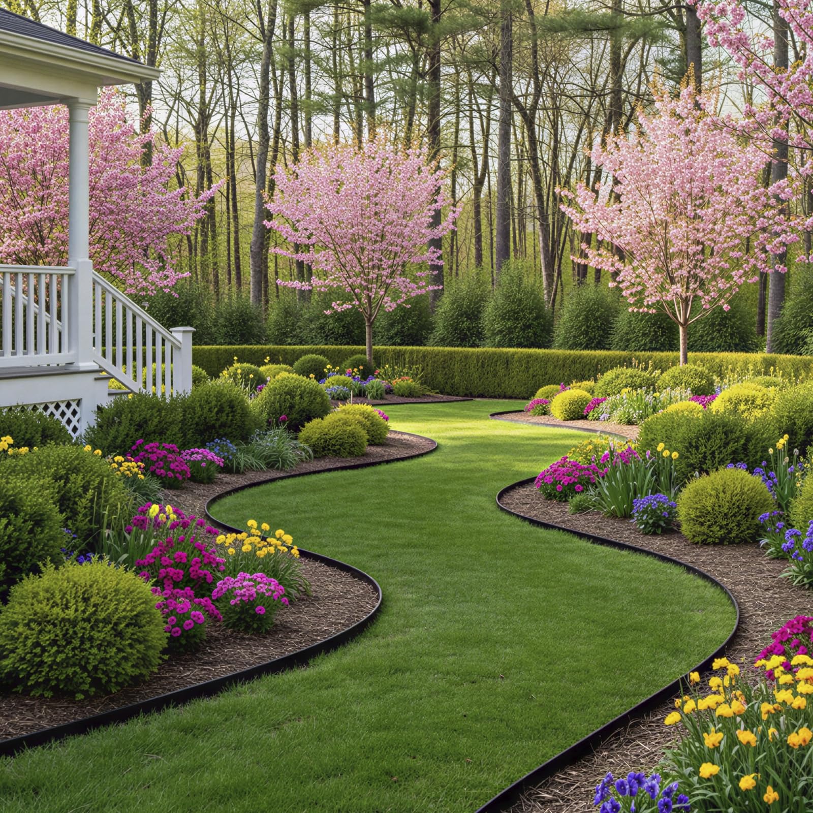 Garden Edging Border, 50FT 2-Inch Flexible Landscape Edging with 48 Stakes, Tool-Free Plastic Lawn Border for Flower Bed Edging Borders, Yard & Landscaping Projects