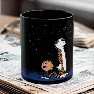 [Sale off up to 50%] Calvin and Hobbes Infinity Stars Black Mug 11oz 15oz  Ceramic Coffee Cup, 11oz & 15oz ceramic mug