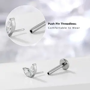 Oufer 16G Threadless/Push Pin Flat Back Cartilage Helix Tragus Conch Lobe Cartilage Stud Earring In Black Green Clear CZ Bar Length 6mm 316L Stainless Steel