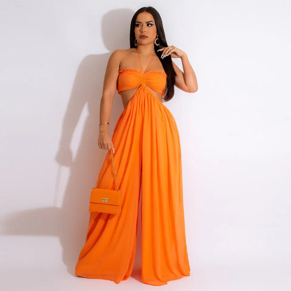 Chiffon Chest-wrapped Bare Back Wide-leg Jumpsuit European And American