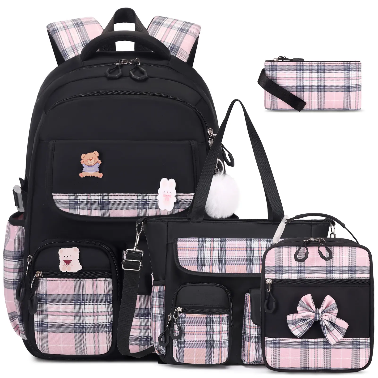 SIMILOVE 3/4PCS Backpack for School, Cute Waterproof Trendy Bow-Adorned School Backpack with Matching Lunch Bag & Pencil Case Set – Back to School Gift for Kids & Teens dealsforyou,dorm room inspo,college dorm essentials,dorm haul