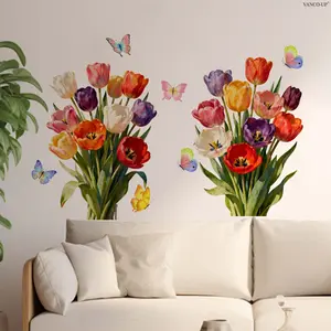 A set (30*45cm*2pcs) of colorful tulip and butterfly 2D flat wall stickers, Floral Pattern Sticker, home decoration self-adhesive wall stickers, Decorative Decal, Wall Art Stickers, M20406-KR
