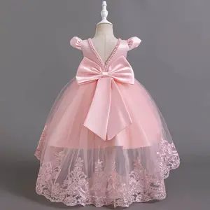 Girls Elegant Princess Dress With Trailing Skirt Formal Occasion Birthday Ball Wedding Guest Long Dress