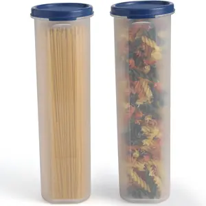 Tall Clear Airtight Spaghetti Pasta Storage Container with Lid 2 Pack - BPA Free Leakproof 37oz Multi-Purpose Kitchen Pantry Food Storage Keeper for Noodles Beans Straws