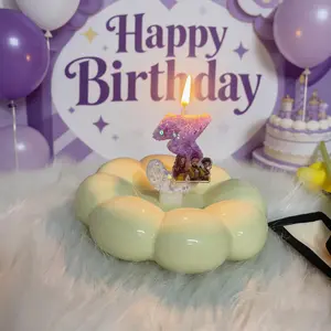 Purple Glitter Number Candle with Cartoon Characters | Birthday Cake Topper for Kids Party