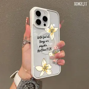 Trendy Magnetic Case for iPhone11/12/13/14/15/16/17/Air/Plus/promax Christian Quote Aesthetic MagSafe Ready, Ultra Thin & Shockproof | Cute Pick for Girls Yellow Flower Matthew 19:26
