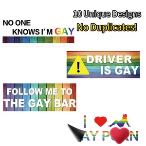 10 Pcs Funny LGBT Car Magnets Set, Hilarious Prank Gifts for Adults, Magnetic Bumper Stickers & Automotive Decals, Vehicle Safe Rainbow Pride Accessories for Truck, SUV, Van, Locker, and Refrigerator