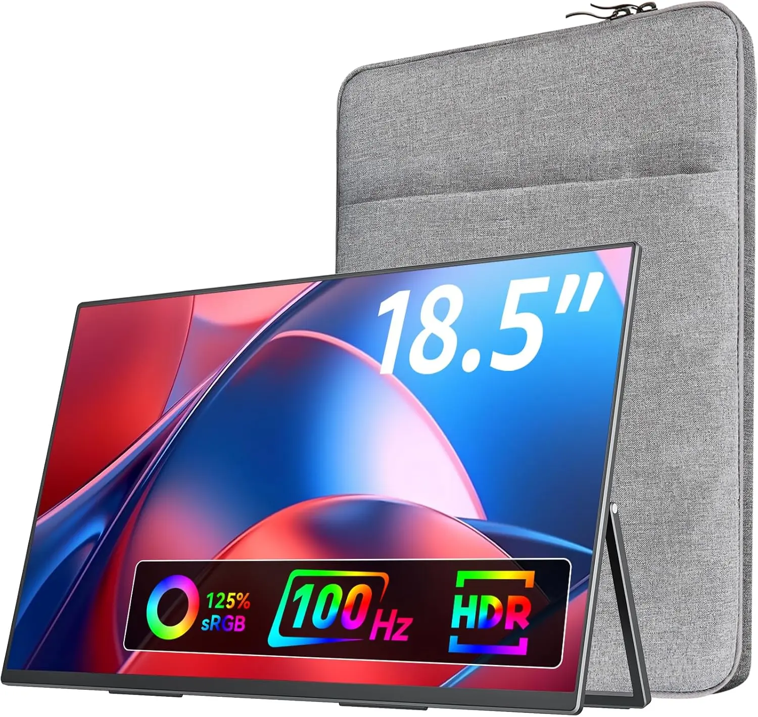 18.5 Inch Portable IPS Monitor for Laptops - USB-C/HDMI Travel Second Screen with Built-in Kickstand, Speakers, VESA Mountable, Compatible with PCs, Gaming Consoles