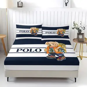Teddy bear printed pattern bed sheet, comfortable printed pattern, including 1 bed sheet and 2 pillowcases, comfortable bedding, anti slip dust cover suitable for bedrooms and guest rooms, suitable for adult gifts, Bed Sheet Sets