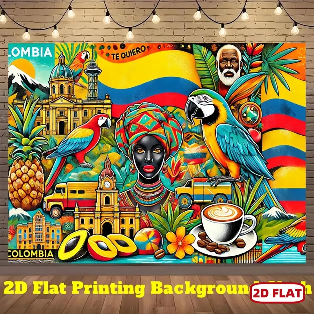 1pc 2D Flat Colombian Print Polyester Banner, Party Decoration Supplies for Colombian Theme Backdrops, Birthday & Indoor-Outdoor Photography Wall Ornaments