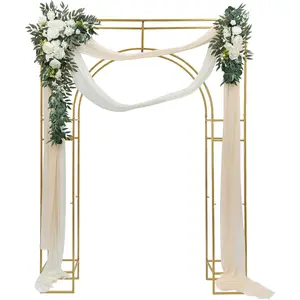 Wedding Arch Backdrop Stand, Gold Wedding Arches for Ceremony Square Metal Balloon Arch Stand Garden Arbor Frame for Wedding Birthday Party Baby Shower Photo Booth Background Decoration Banners
